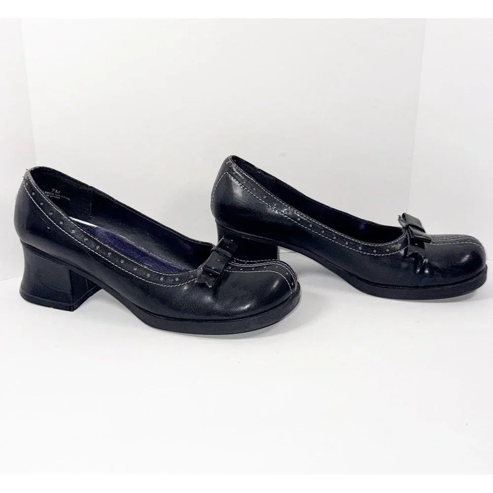 Vintage Y2K Chunky Platform Heel Pump Whimsigoth Bow Dark Academia Grunge Size 7 - Picture 2 of 16